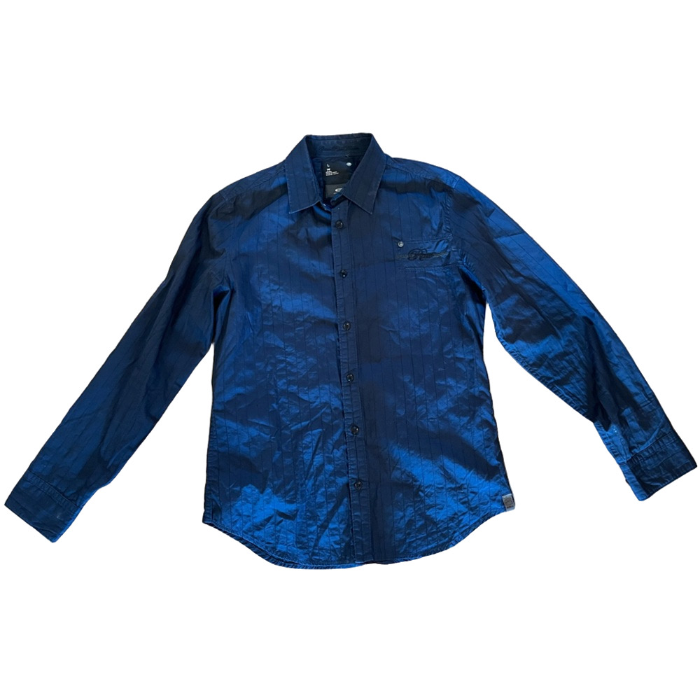 G-Star Raw Long Sleeve Shirt For Men size Large Navy Blue faint striped